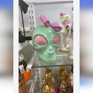 Summerween Pastel Alien Girl with Pink Coquette Bow Decor